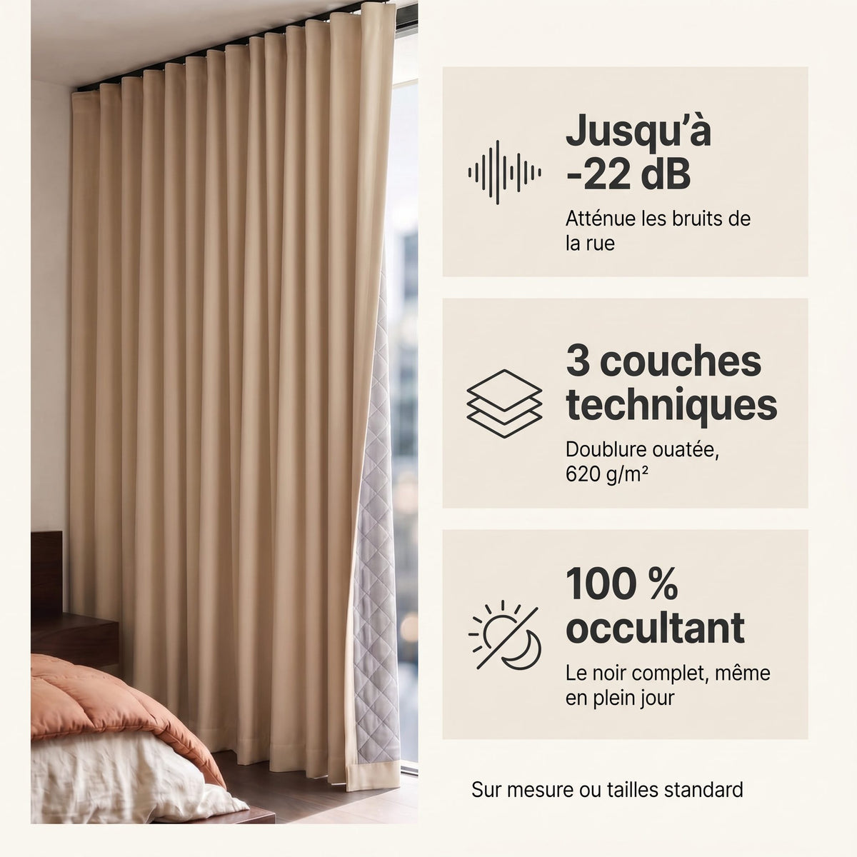 Rideau Anti-Bruit Phonique Beige – avantages du rideau