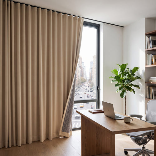 Rideau Anti-Bruit Phonique Beige – rideau en situation dans une pièce