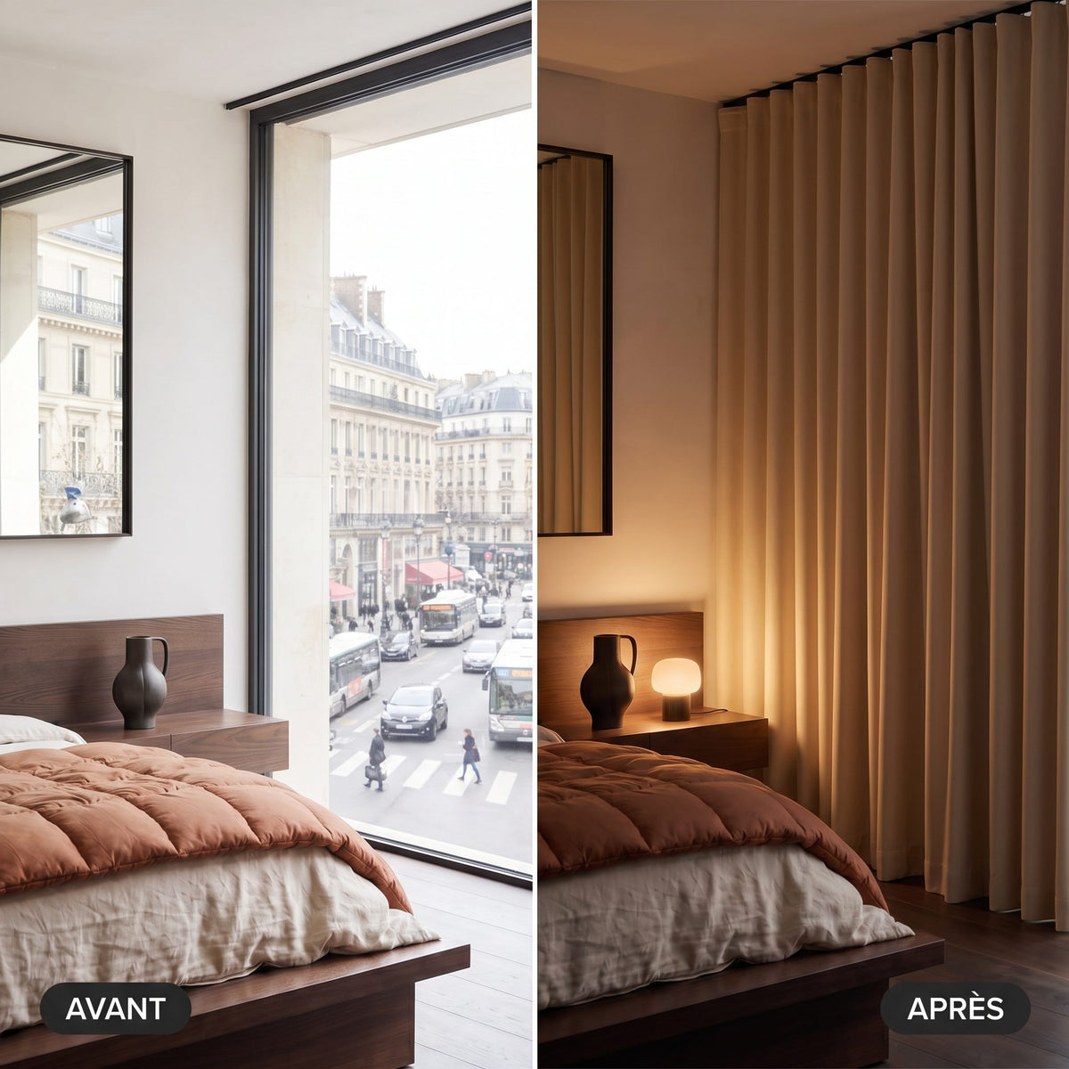 Rideau Anti-Bruit Phonique Gris Anthracite – comparaison avant / après