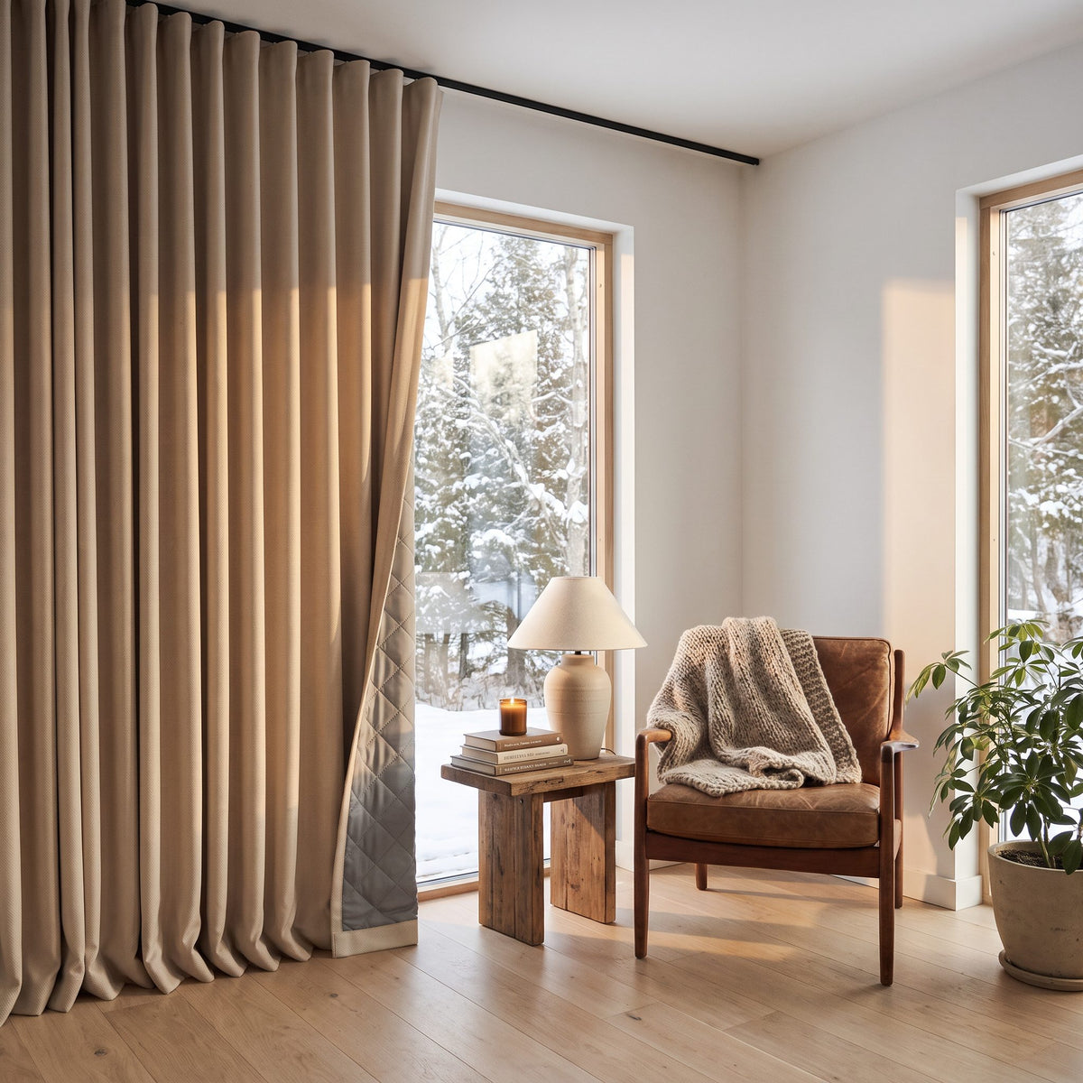 Rideau Occultant Thermique et Phonique Beige – rideau en situation dans une pièce