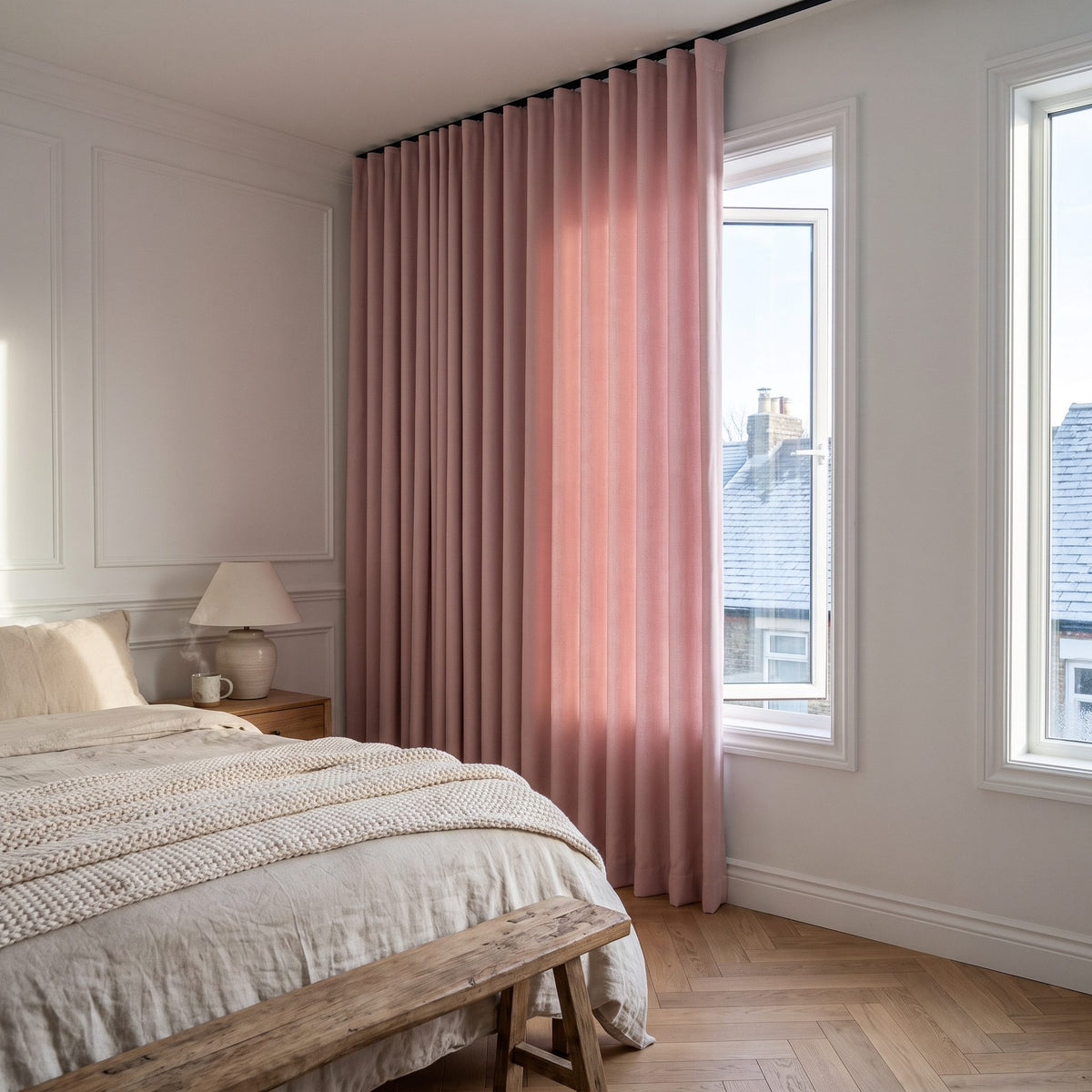 Rideau Occultant Thermique et Phonique Rose Poudré – rideau en situation dans une pièce
