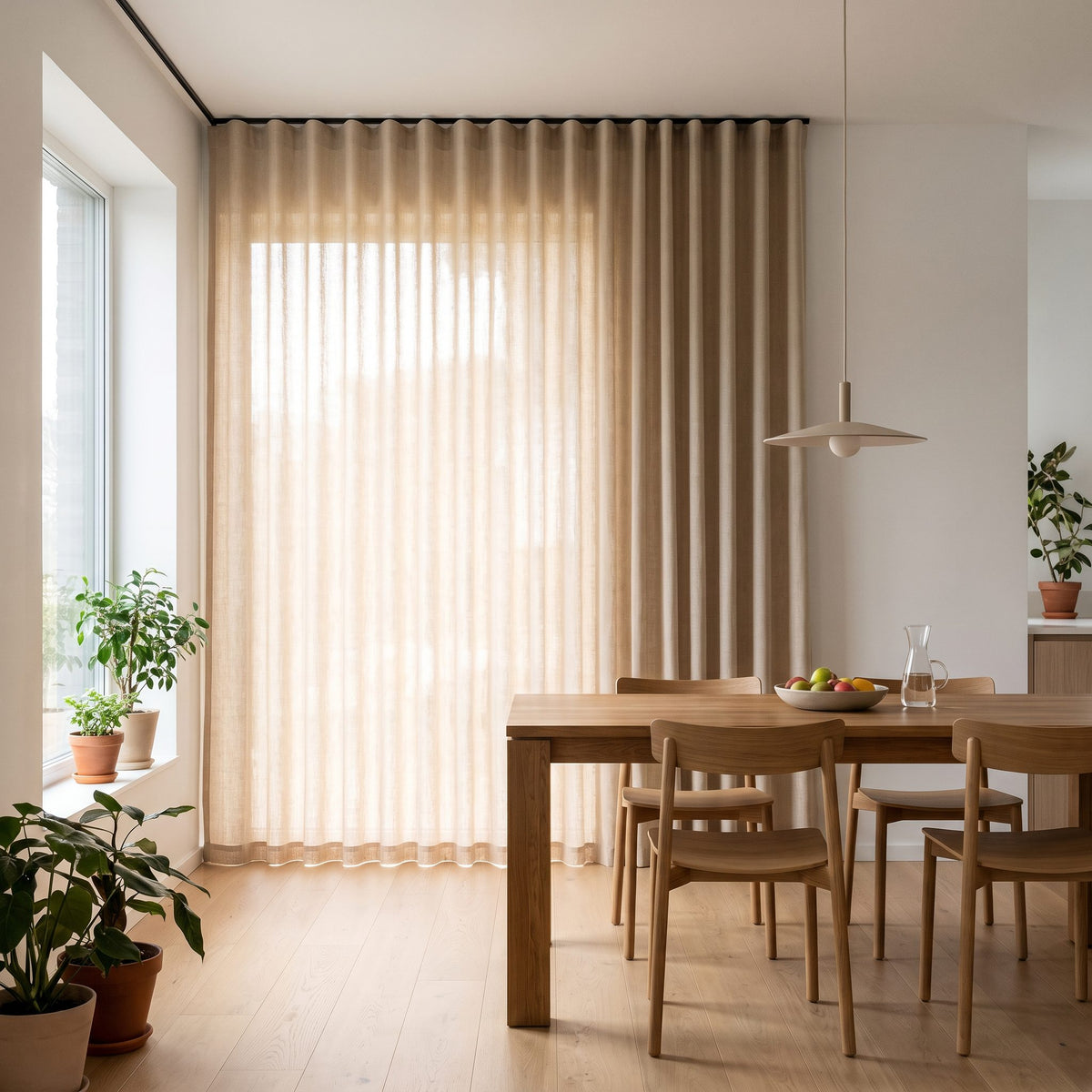 Rideau Tamisant Effet Lin Beige – rideau en situation dans une pièce