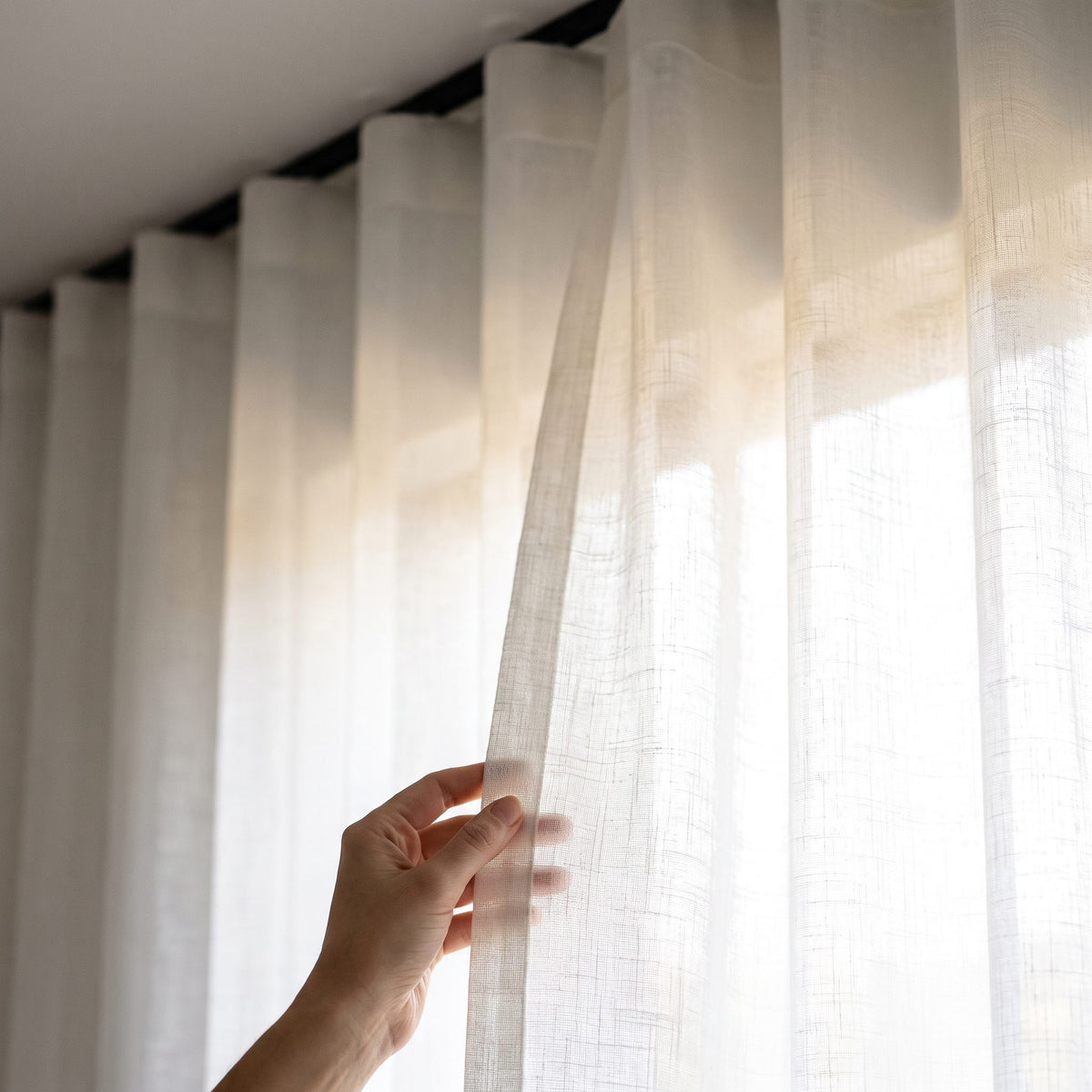 Rideau Tamisant Effet Lin Blanc – gros plan sur la matière