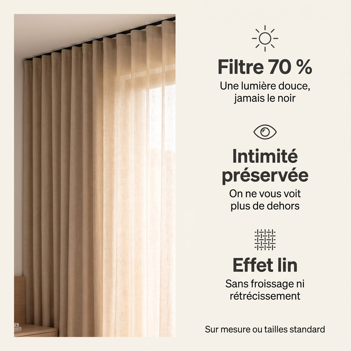 Rideau Tamisant Effet Lin Gris Mauve – avantages du rideau